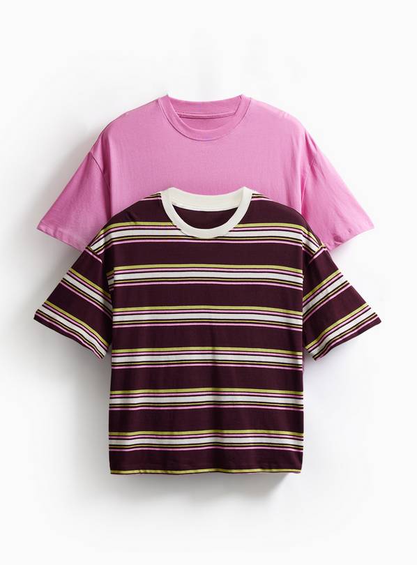 Pink & Stripe Print Boxy Fit T-Shirts 2 Pack L
